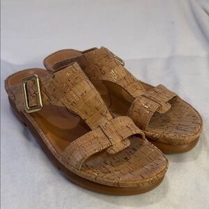 LDP L’Amour des Pied Cork-Textured slide Sandals with Gold Buckle Sz 8.5 lk new